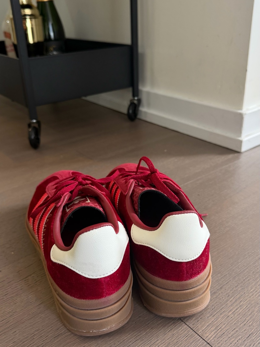 Adidas Gazelle Bold Bright Red Velvet Platform Sneakers - Picture 3 of 5